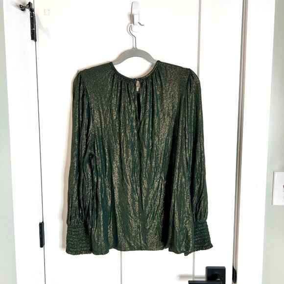 Lane Bryant Green Gold Metallic Smocked Flowy Jersey Knit Top Long Sleeve 18/20 - Picture 6 of 6